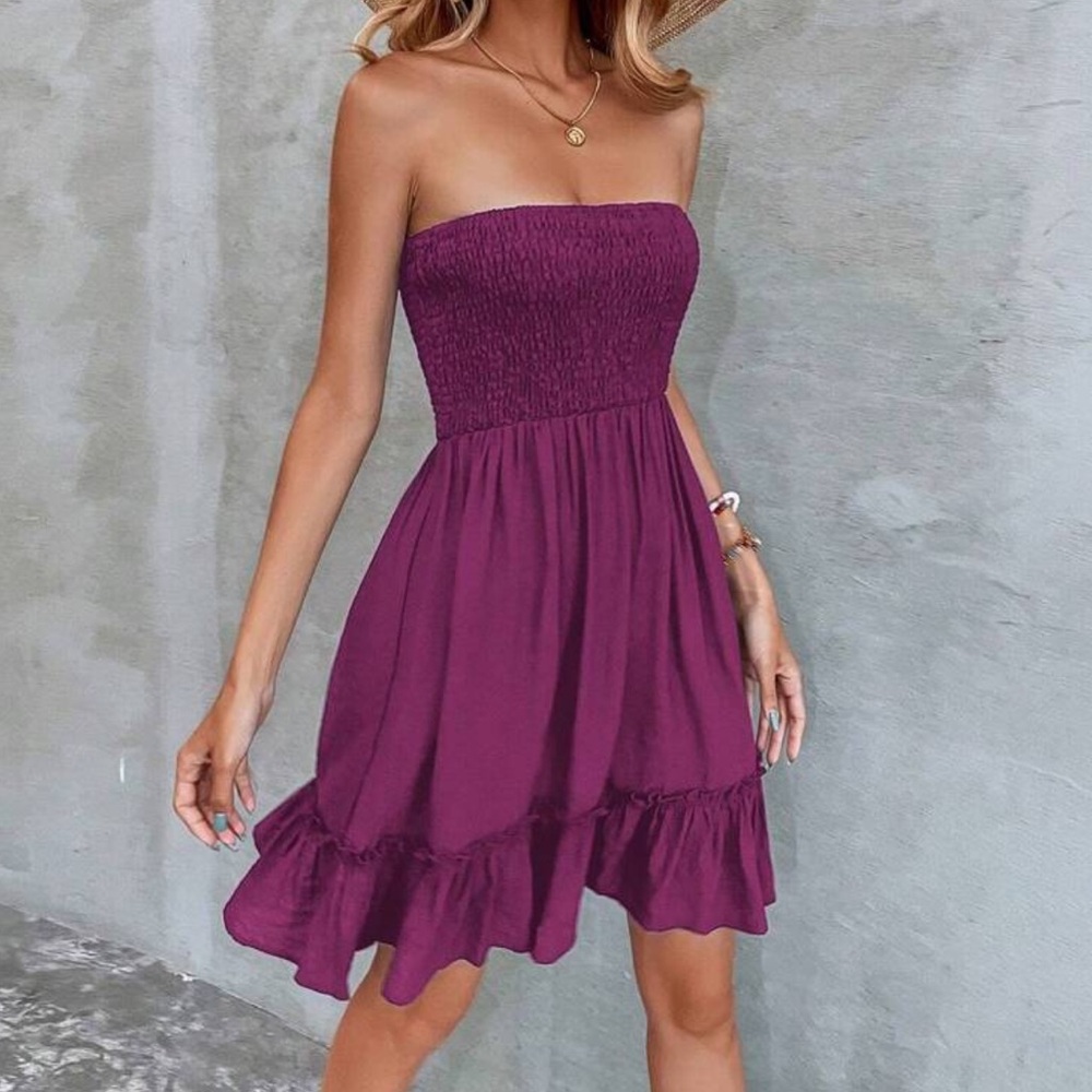 Purple Smocked Strapless Sundress
